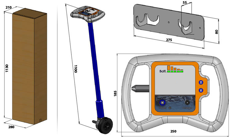 Dimensiones del enrollador automático ASTRAL F1 para cobertores de barras Dimensiones del enrollador automático ASTRAL F1 para cobertores de barras