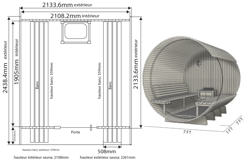 Dimensiones sauna grandview