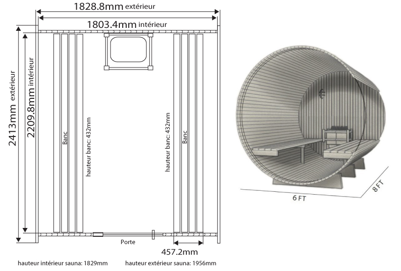 Dimensiones sauna princeton 