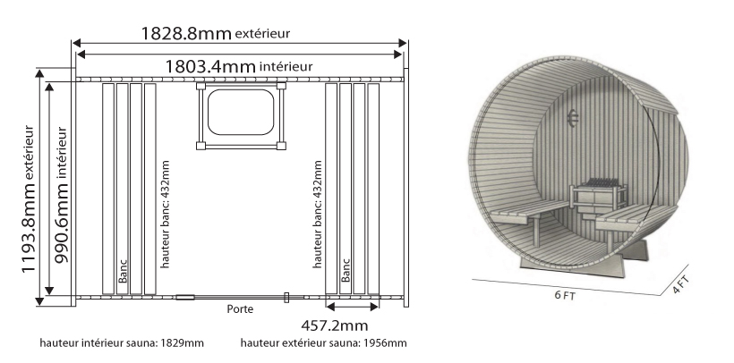 Dimensiones sauna barrel salem