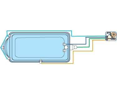 Esquema del sistema de filtración de la piscina de poliéster THASOS